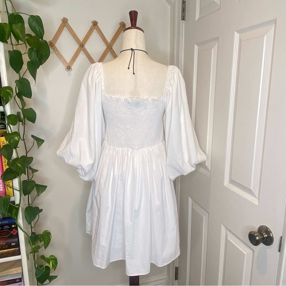 FORE Shirred Wrap-Effect Cotton Mini White Dress - Picture 6 of 12
